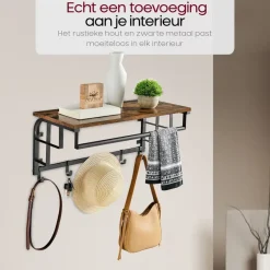 O'DADDY Wandkapstok met 5 Haken - 66x30x27 cm - Hangend - Bruin