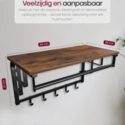 O'DADDY Wandkapstok met 5 Haken - 66x30x27 cm - Hangend - Bruin