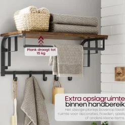 O'DADDY Wandkapstok met 5 Haken - 66x30x27 cm - Hangend - Bruin