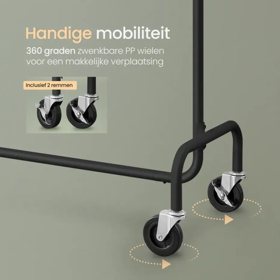 O’DADDY® Zwart Kledingrek - Verstelbaar & Stabiel tot 130kg - 4 Grote Wielen