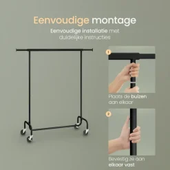 O’DADDY® Zwart Kledingrek - Verstelbaar & Stabiel tot 130kg - 4 Grote Wielen