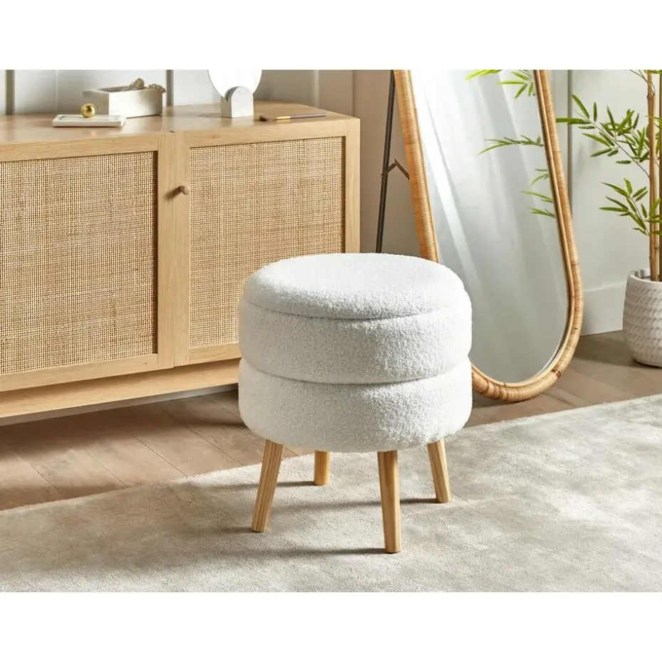 OKATON - Hocker met opbergruimte - Wit - Bouclé