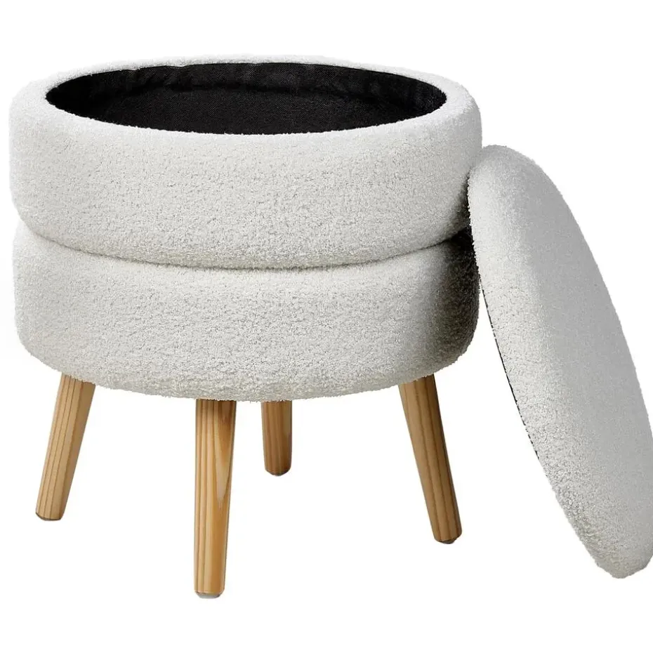 OKATON - Hocker met opbergruimte - Wit - Bouclé