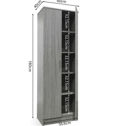 Opbergkast Ray 60cm met 2 deuren en 4 legplanken - grijze eik