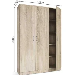 Opbergkast Ray 120cm met 3 deuren en 4 legplanken - sonoma eik