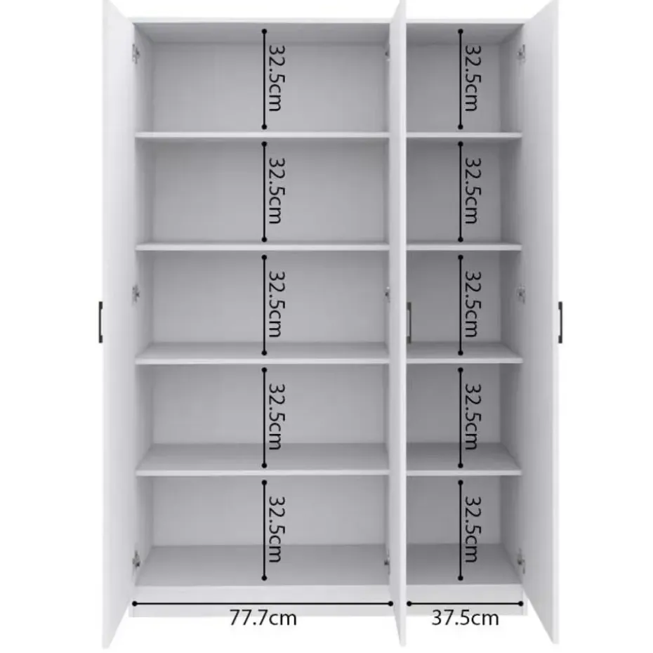 Opbergkast Ray 120cm met 3 deuren en 4 legplanken -wit