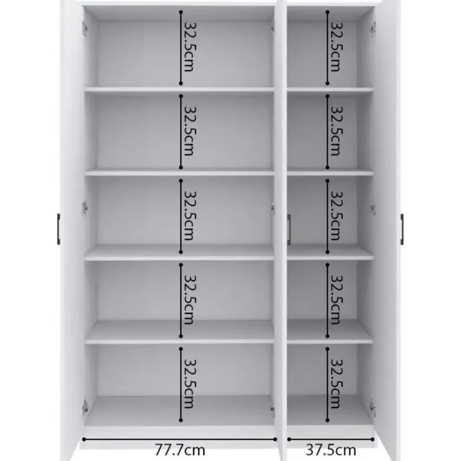 Opbergkast Ray 120cm met 3 deuren en 4 legplanken -wit