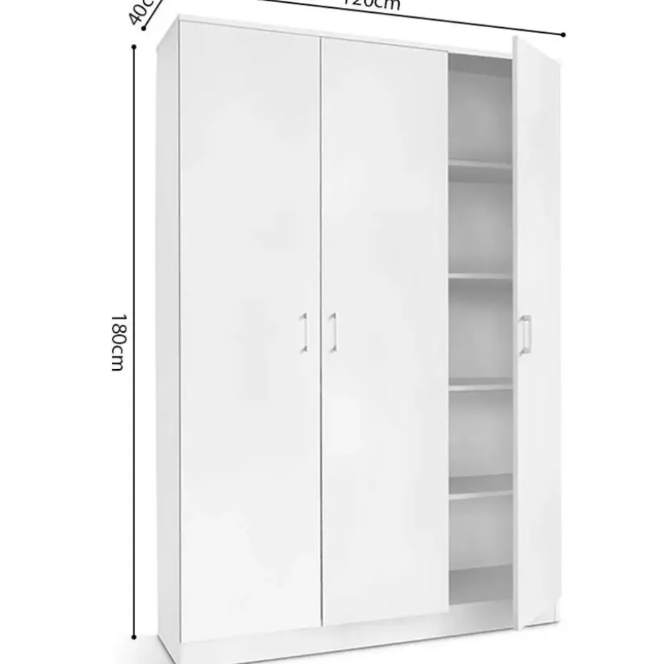Opbergkast Ray 120cm met 3 deuren en 4 legplanken -wit