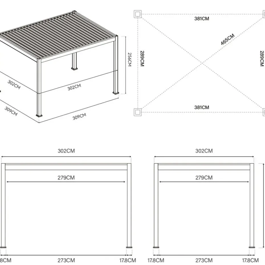 Orion Deluxe overkapping elektrisch met LED 300 x 400 antraciet