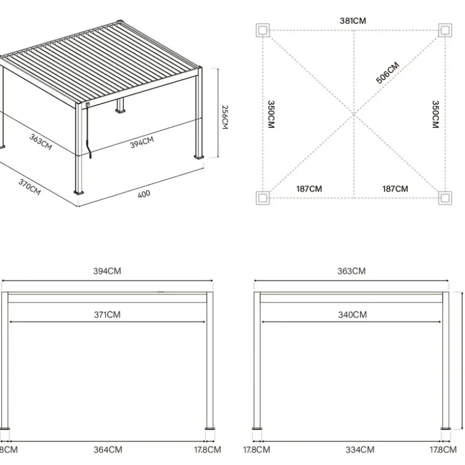 Orion Deluxe overkapping elektrisch met LED 360 x 400 antraciet