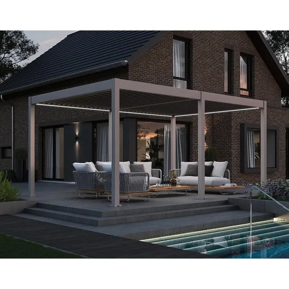 Orion Deluxe overkapping elektrisch met LED 360 x 530 cm lichtgrijs