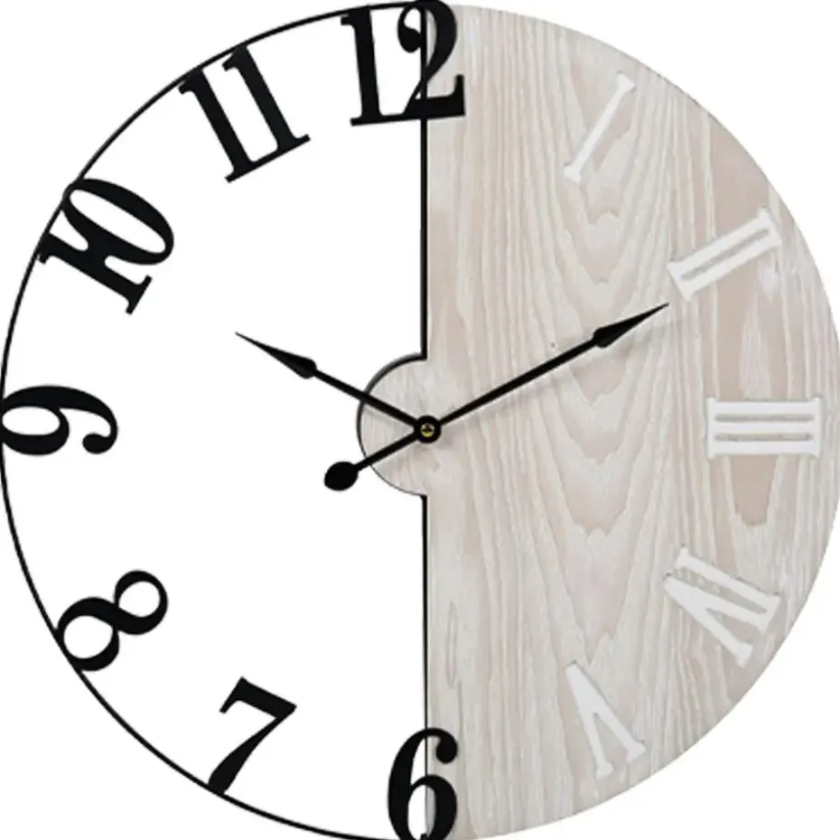 Ostaria Wandklok/muur klok - D50 cm - metaal/hout - naturel/zwart