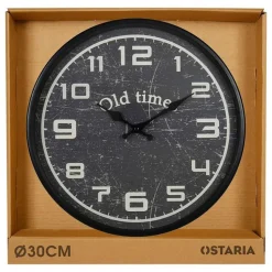 Ostaria Wandklok/muur klok - Old Times - D30 cm - metaal - zwart