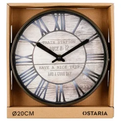 Ostaria Wandklok/muur klok - Stationsklok - D20 cm - houtlook