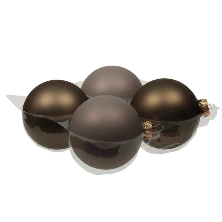 Othmar Decorations Grote kerstballen - 4x st - grijs/bruin - 10 cm - glas