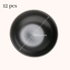OTIX Bord 12 stuks Diep Soepborden Zwart Mat diameter 20,5cm Aardewerk IVY