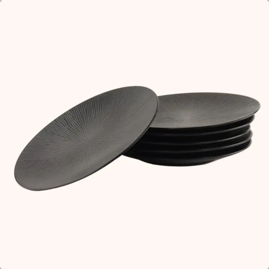 OTIX Dessert Ontbijt Bordenset 6 Persoons Zwart 21cm Keramiek POPPY