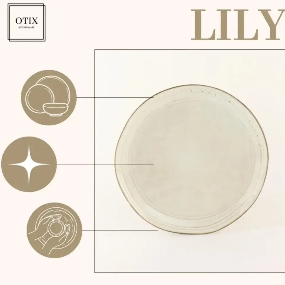 OTIX Dessert Ontbijt Bordenset 12 Persoons Beige 21cm Keramiek LILY