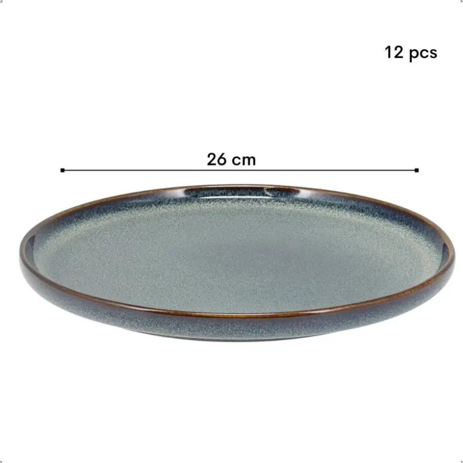 OTIX Dinerborden Bordenset 12 Persoons 26cm Blauw Aardewerk EBONY