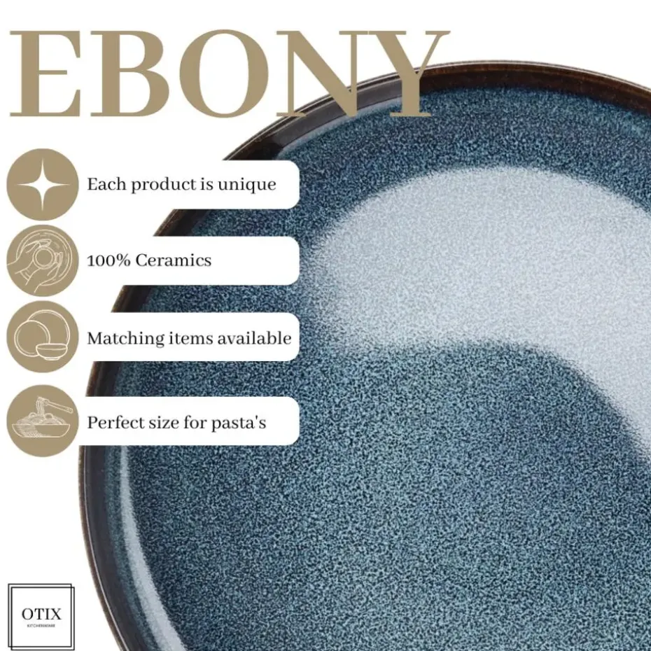 OTIX Dinerborden Bordenset 12 Persoons 26cm Blauw Aardewerk EBONY