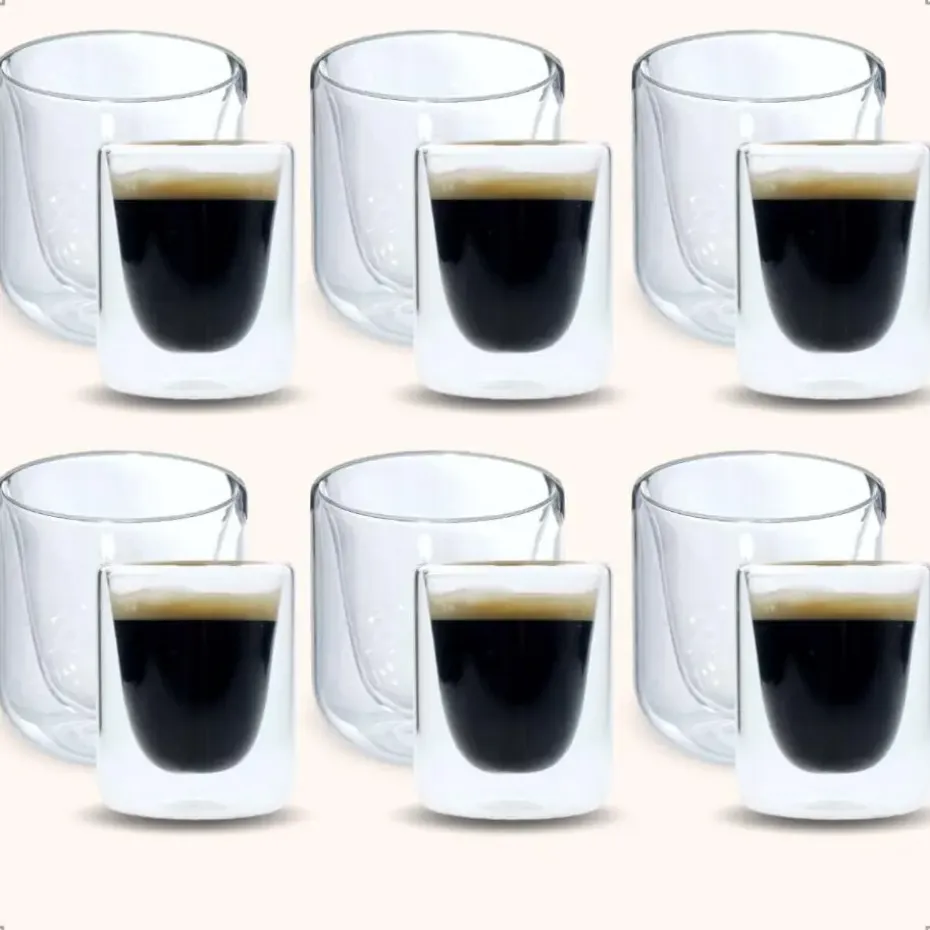 OTIX Dubbelwandige Glazen Koffietassen Koffie en Espresso 12 stuks