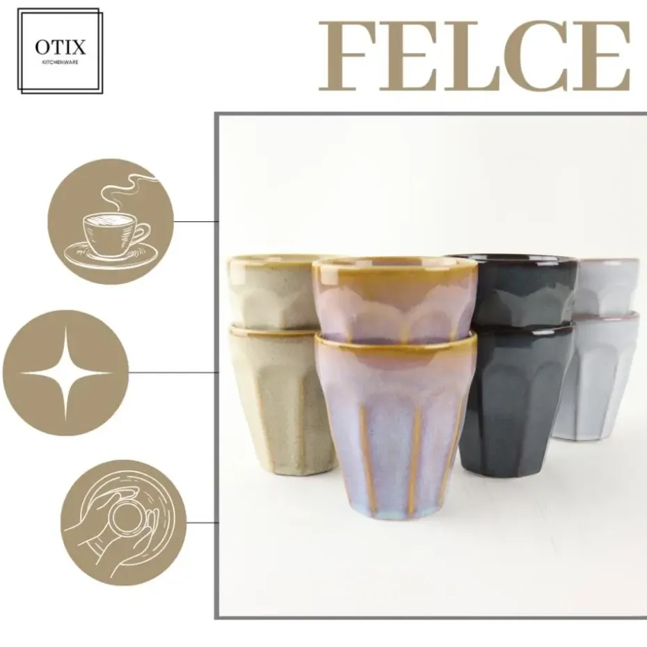 OTIX Koffie Kopjes 8 Stuks 250 ml Zonder Oor Koffietassen Porselein Hittebest...