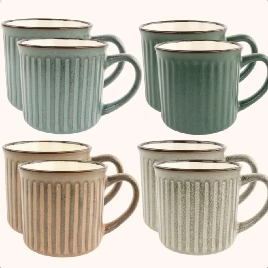 OTIX Koffiekopjes met Oor Set van 8 Koffietassen Aardewerk 200 ml MOSS