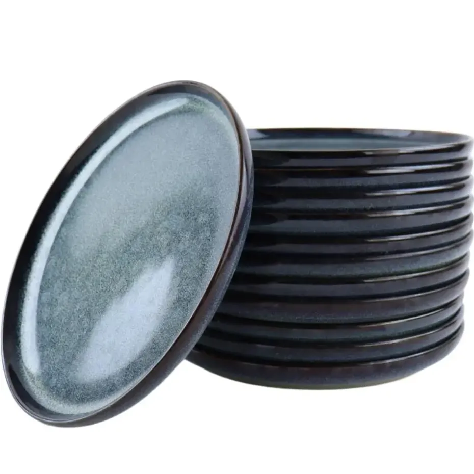 OTIX Ontbijtborden 12 Persoons 21cm Dessertbord Blauw Aardewerk EBONY