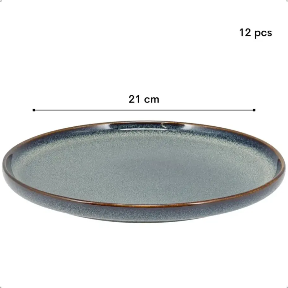 OTIX Ontbijtborden 12 Persoons 21cm Dessertbord Blauw Aardewerk EBONY