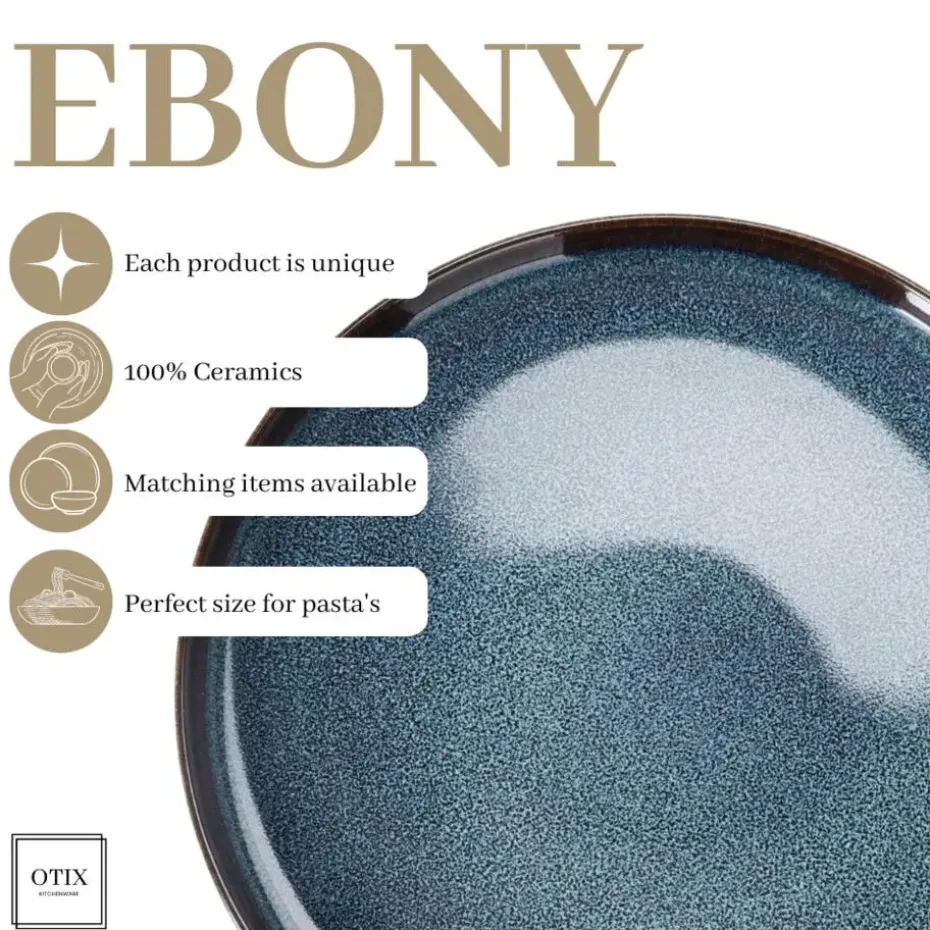 OTIX Ontbijtborden 12 Persoons 21cm Dessertbord Blauw Aardewerk EBONY
