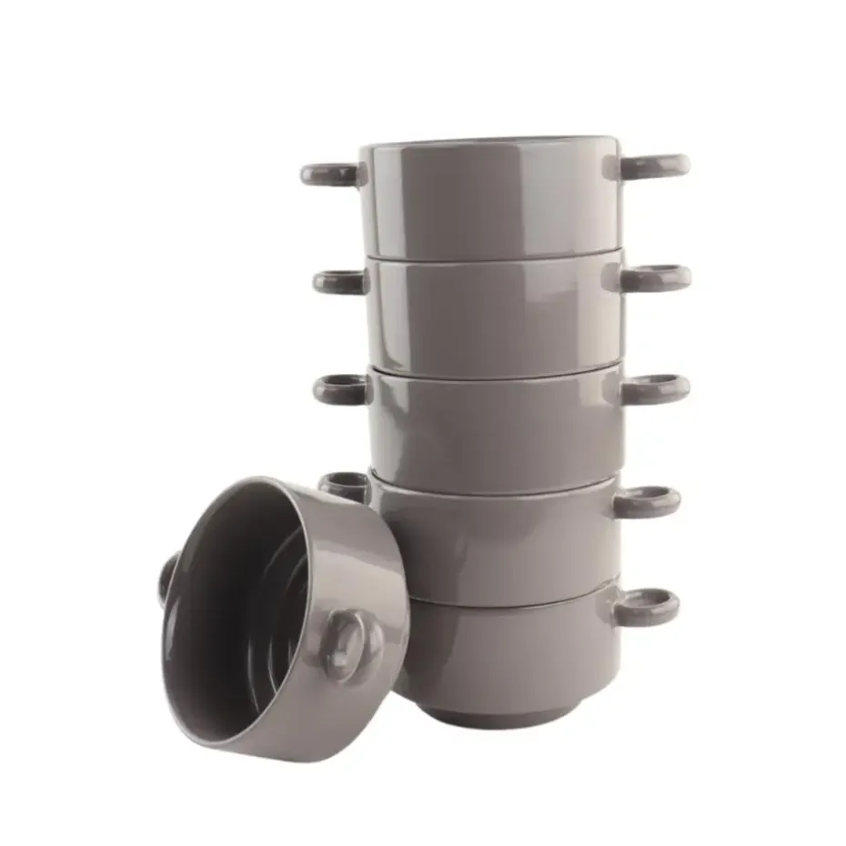 OTIX Soepkommen met Oor 6 stuks Grijs Soeptassen 510ml Aardewerk