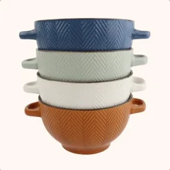 OTIX Soepkommen met Oor Set van 8 Verschillende kleuren Aardewerk 680 ml