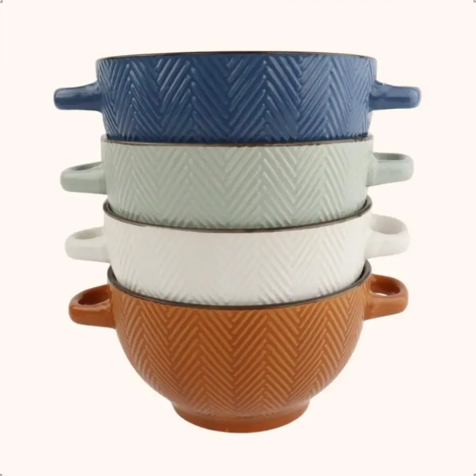 OTIX Soepkommen met Oor Set van 8 Verschillende kleuren Aardewerk 680 ml
