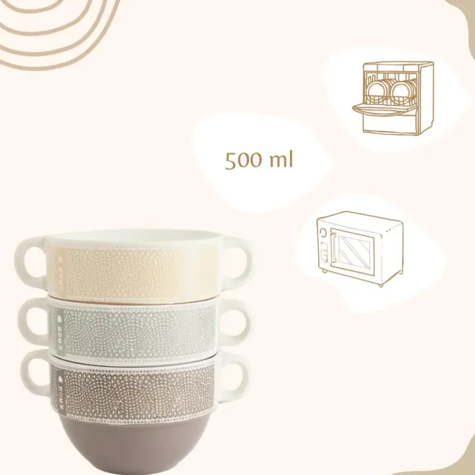 OTIX Soepkommen met Oor Set van 6 Stuks Soeptassen 500 ml Diverse kleuren
