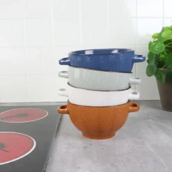 OTIX Soepkommen met Oor Set van 4 Verschillende kleuren Soeptassen Aardewerk