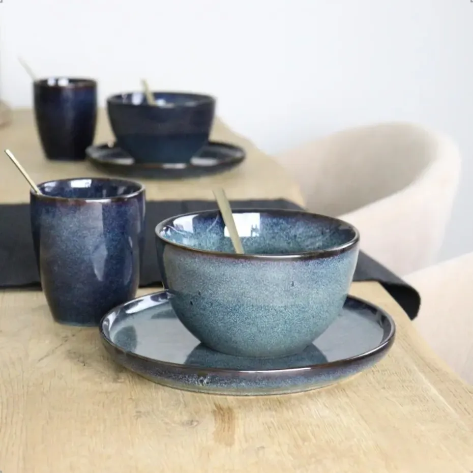 OTIX Soepkommen zonder Oor 12 Schaaltjes 600ml Blauw Aardewerk EBONY