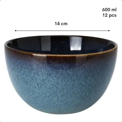 OTIX Soepkommen zonder Oor 12 Schaaltjes 600ml Blauw Aardewerk EBONY