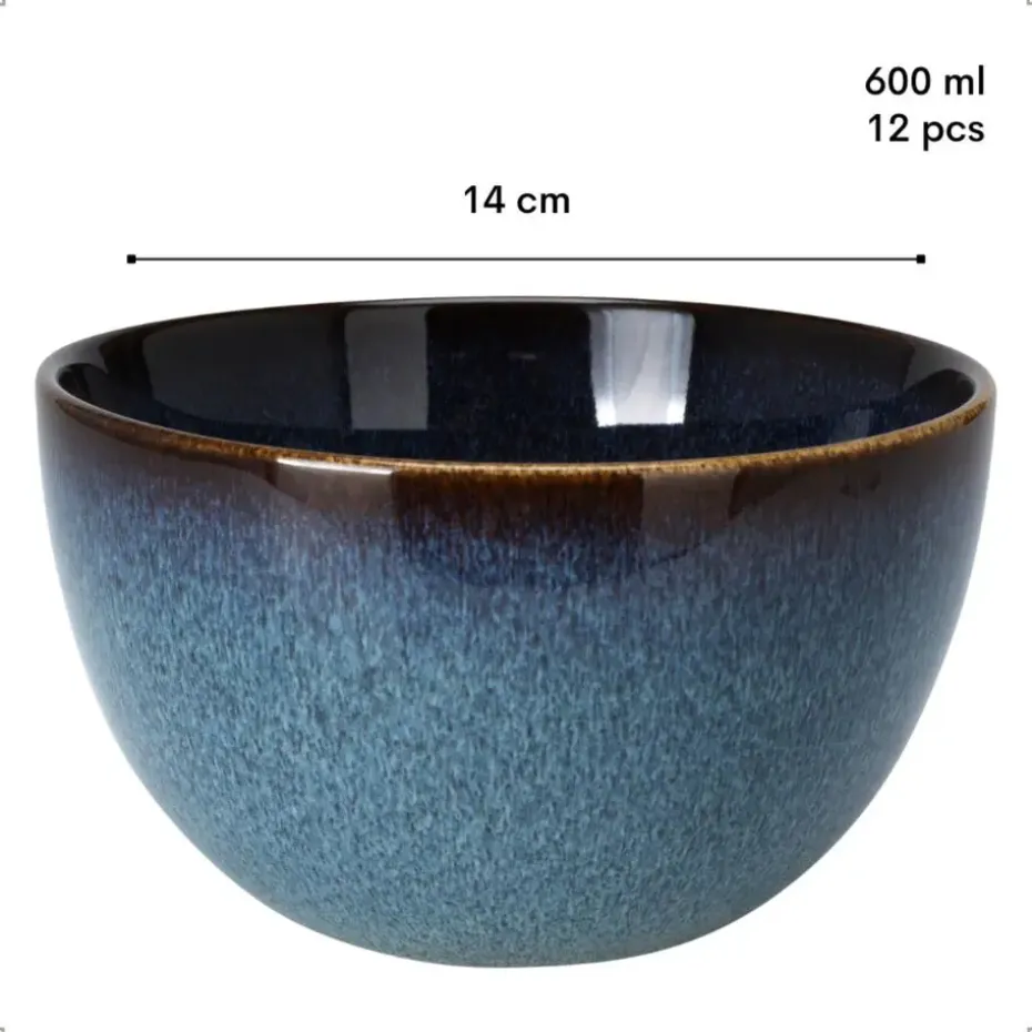 OTIX Soepkommen zonder Oor 12 Schaaltjes 600ml Blauw Aardewerk EBONY
