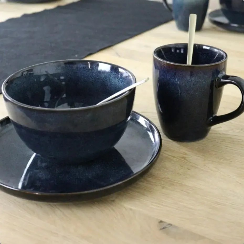 OTIX Soepkommen zonder Oor Set van 6 Schaaltjes 600ml Blauw Aardewerk EBONY