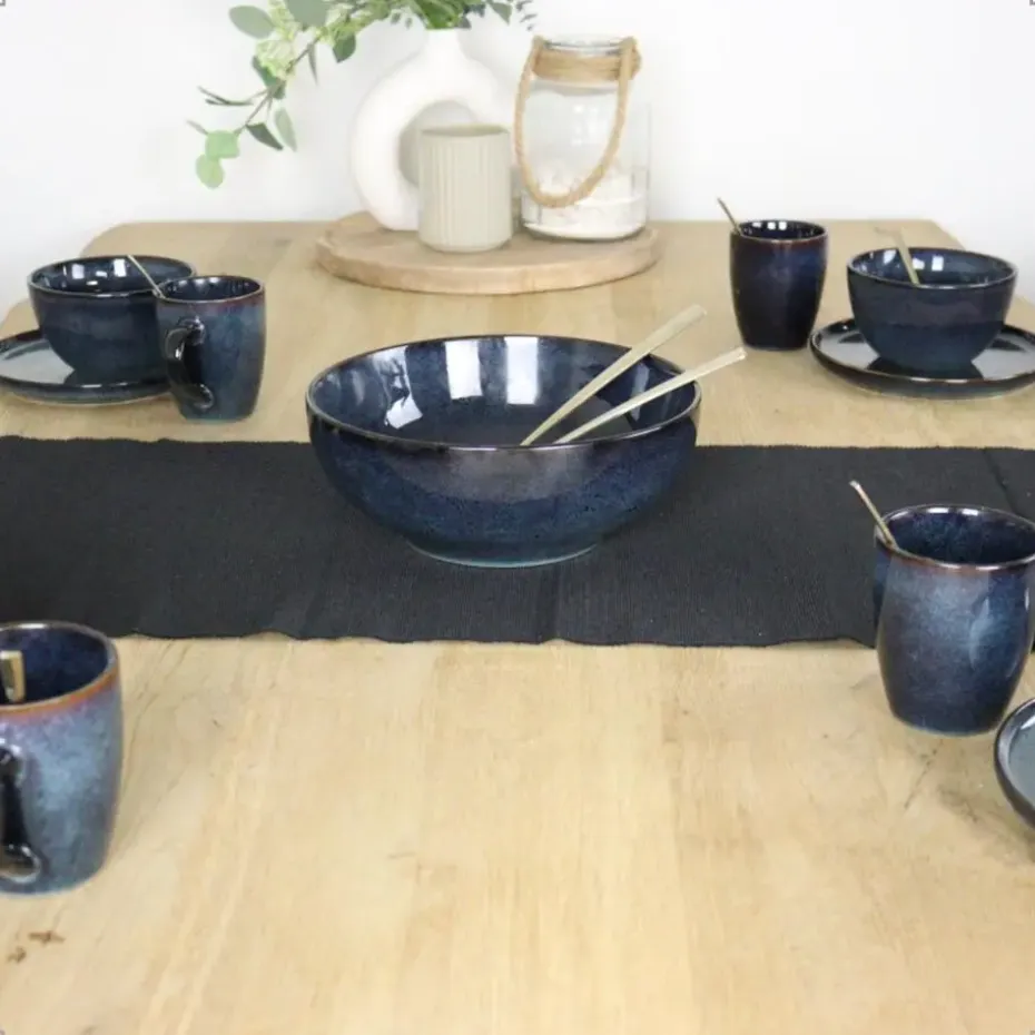 OTIX Soepkommen zonder Oor Set van 6 Schaaltjes 600ml Blauw Aardewerk EBONY