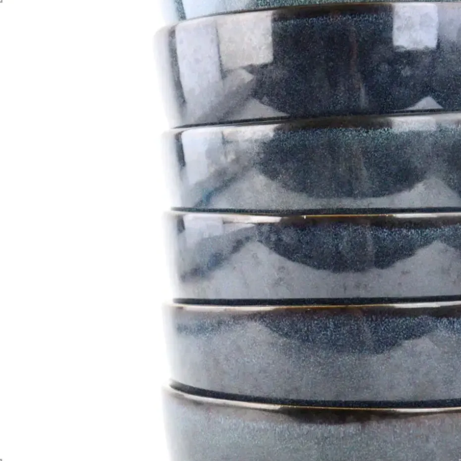 OTIX Soepkommen zonder Oor Set van 6 Schaaltjes 600ml Blauw Aardewerk EBONY