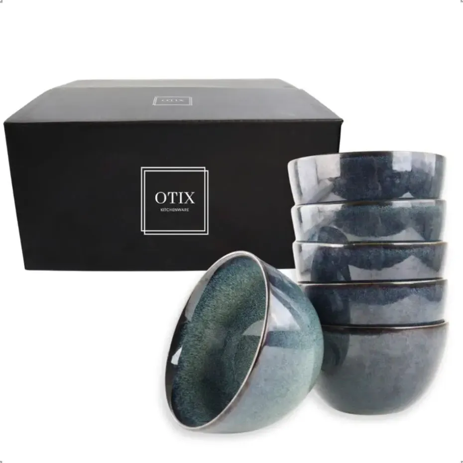 OTIX Soepkommen zonder Oor Set van 6 Schaaltjes 600ml Blauw Aardewerk EBONY