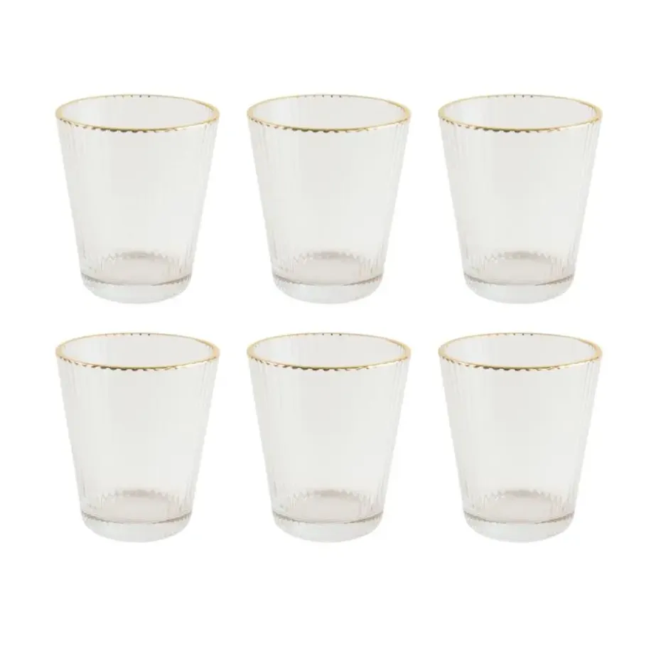 OTIX Waterglazen Set van 6 Stapelbaar 350 ml Met gouden rand Reliëf Ribbel