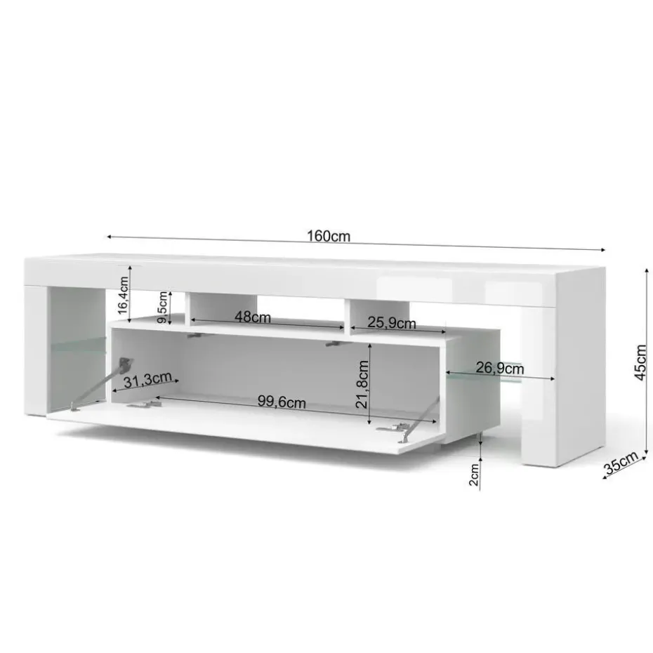 Panama TV-meubel 160 x 45 x 35 cm Glanzend witte fronten zonder verlichting