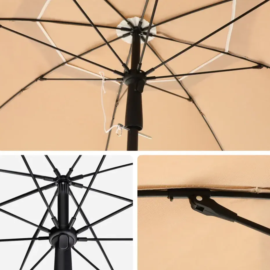 Parasol 180 cm diameter, rond / achthoekige strandparasol kantelbaar - taupe