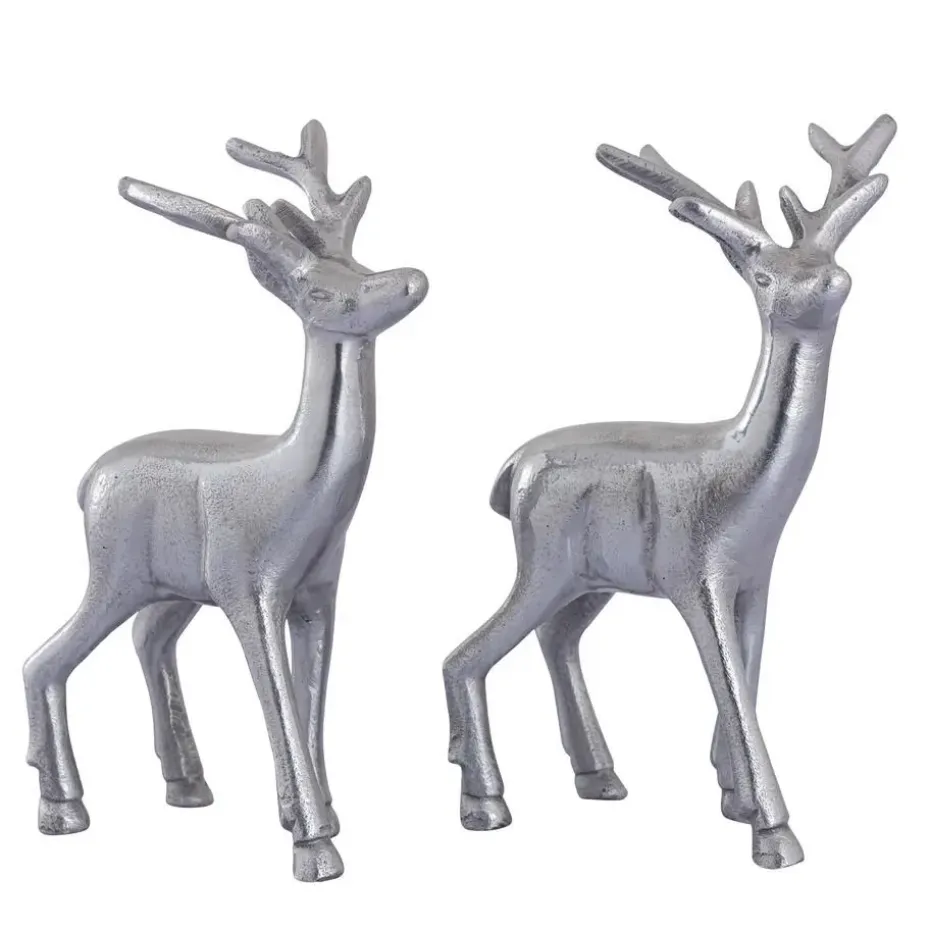 Parya Home - Deco figuur hert set van 2 tafeldecoratie metaal zilver