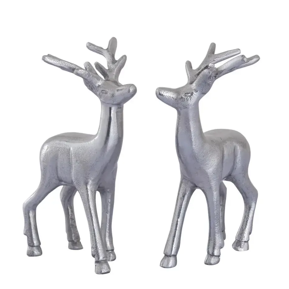Parya Home - Deco figuur hert set van 2 tafeldecoratie metaal zilver