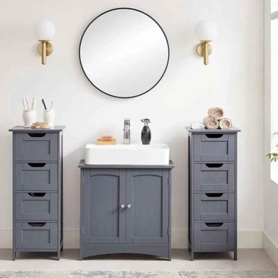 Parya Home - Smalle Ladekast - 4 Lades - Hout - Grijs
