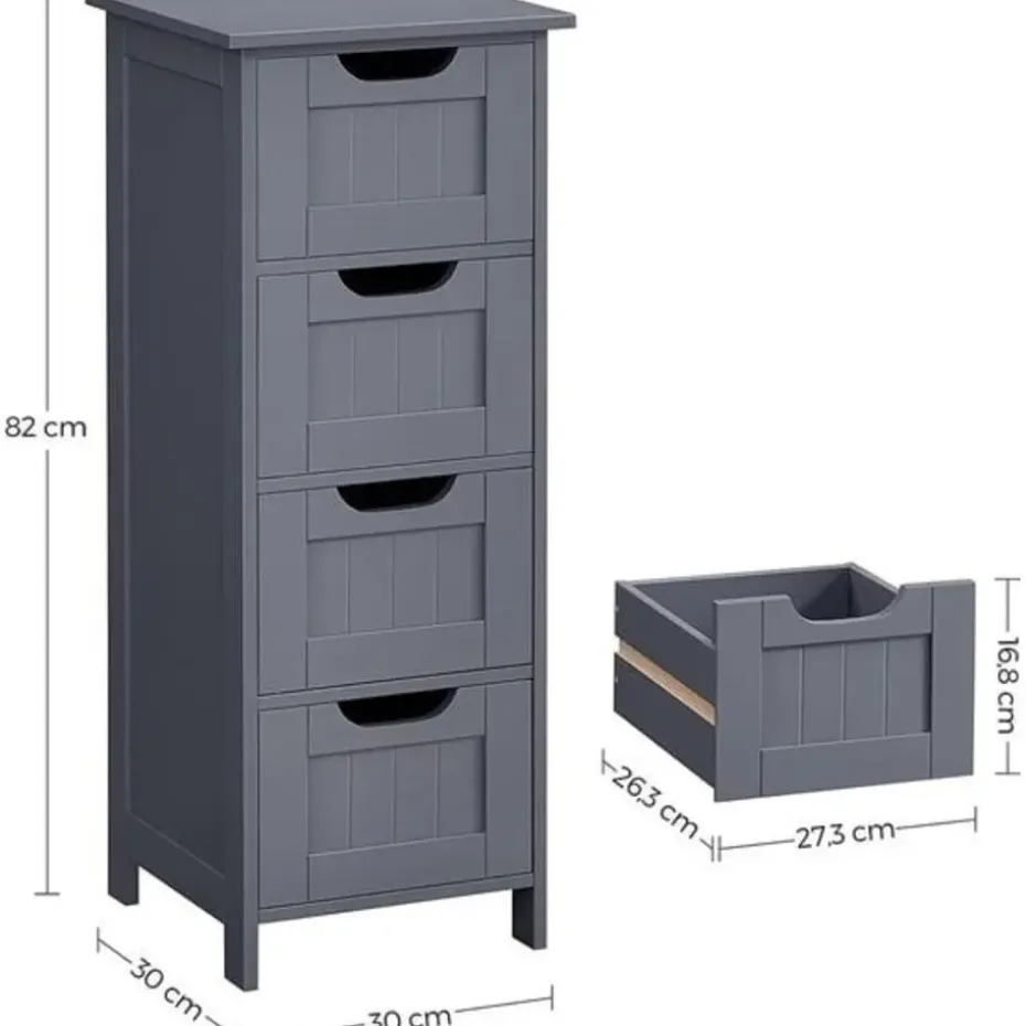 Parya Home - Smalle Ladekast - 4 Lades - Hout - Grijs