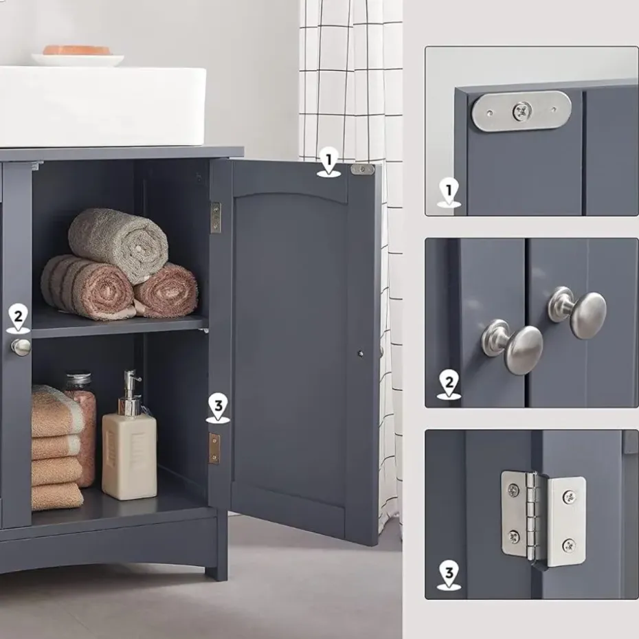 Parya Home - Wastafelonderkast - 2 Deuren - Hout - Grijs